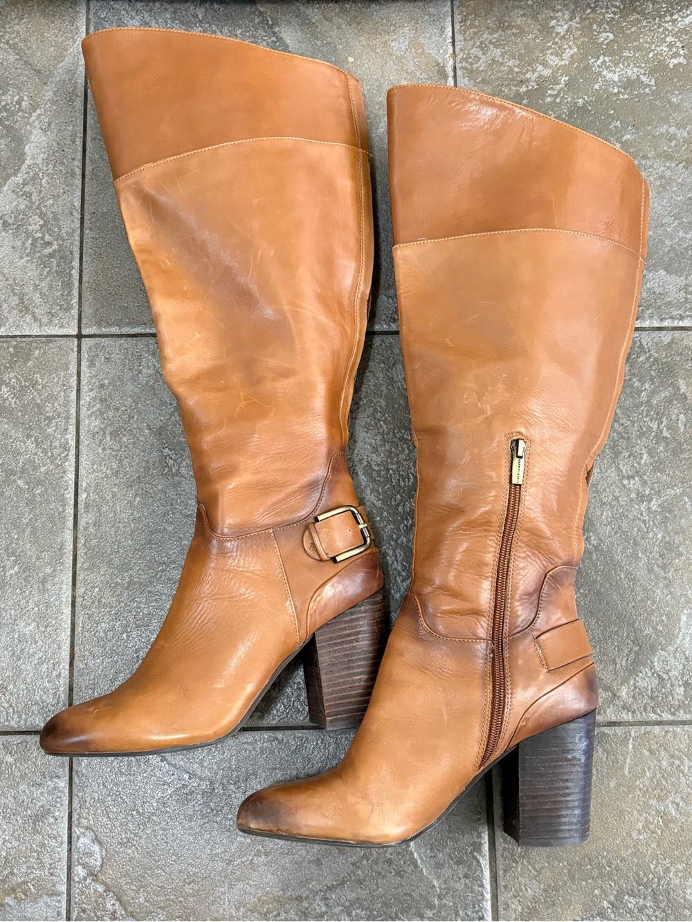 Vince Camuto Tan Leather Knee-High Riding Boots